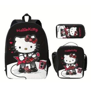 NEW Sanrio Hello Kitty 3 PC. Bookbag Lunch Bag Pencil Case. Work School Travel